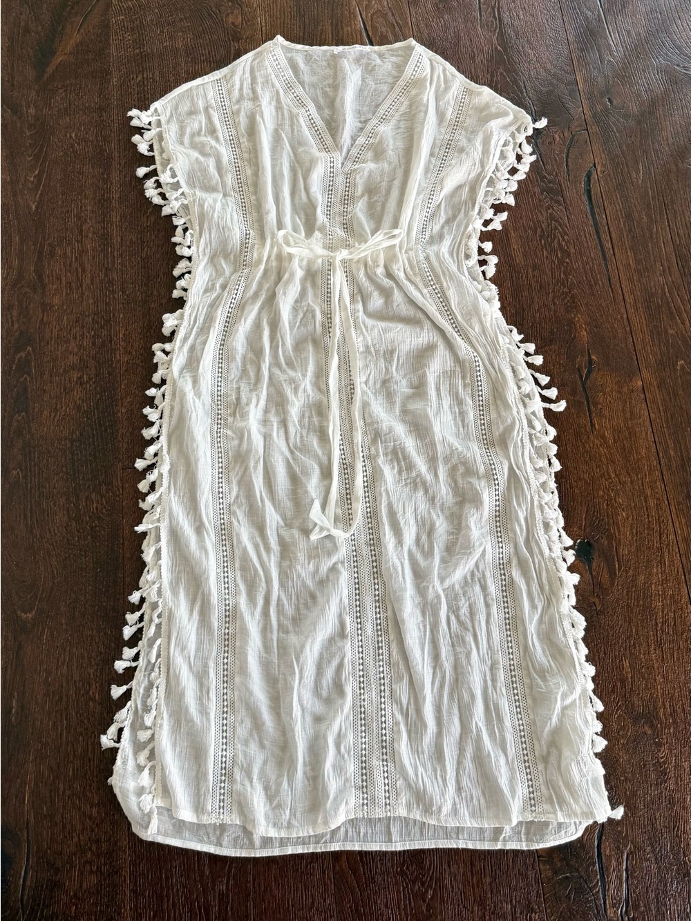Cupshe White Tassel-Trim Maxi Cover-Up Dress